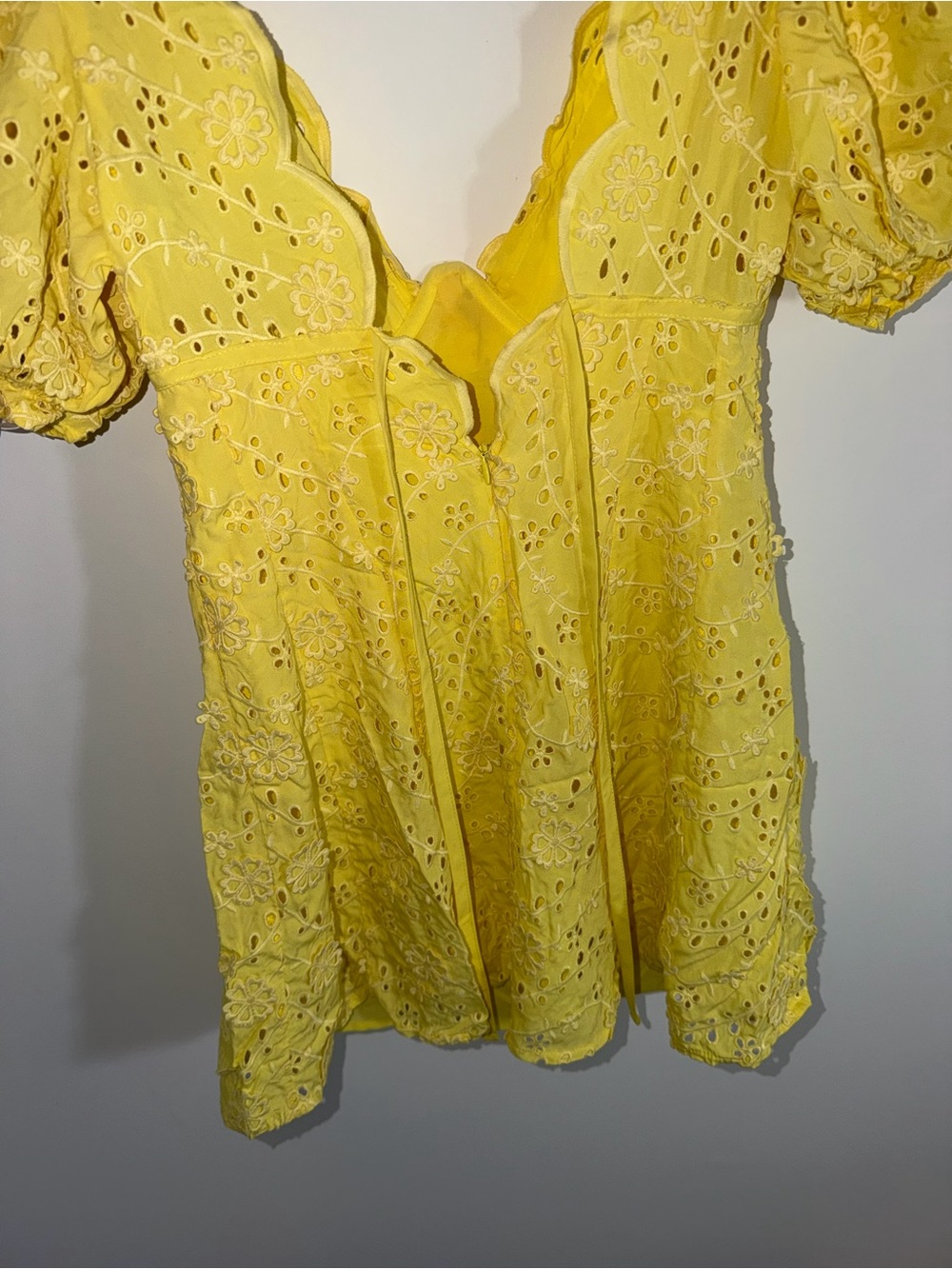 For Love & Lemons Natalia Eyelet Puff Sleeve Mini Dress In Yellow small - Picture 10 of 13
